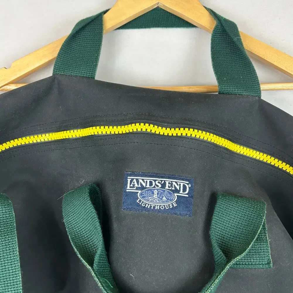 Lands' End Lighthouse Vintage Round Duffle Bag Black/Green Weekender Made in USA